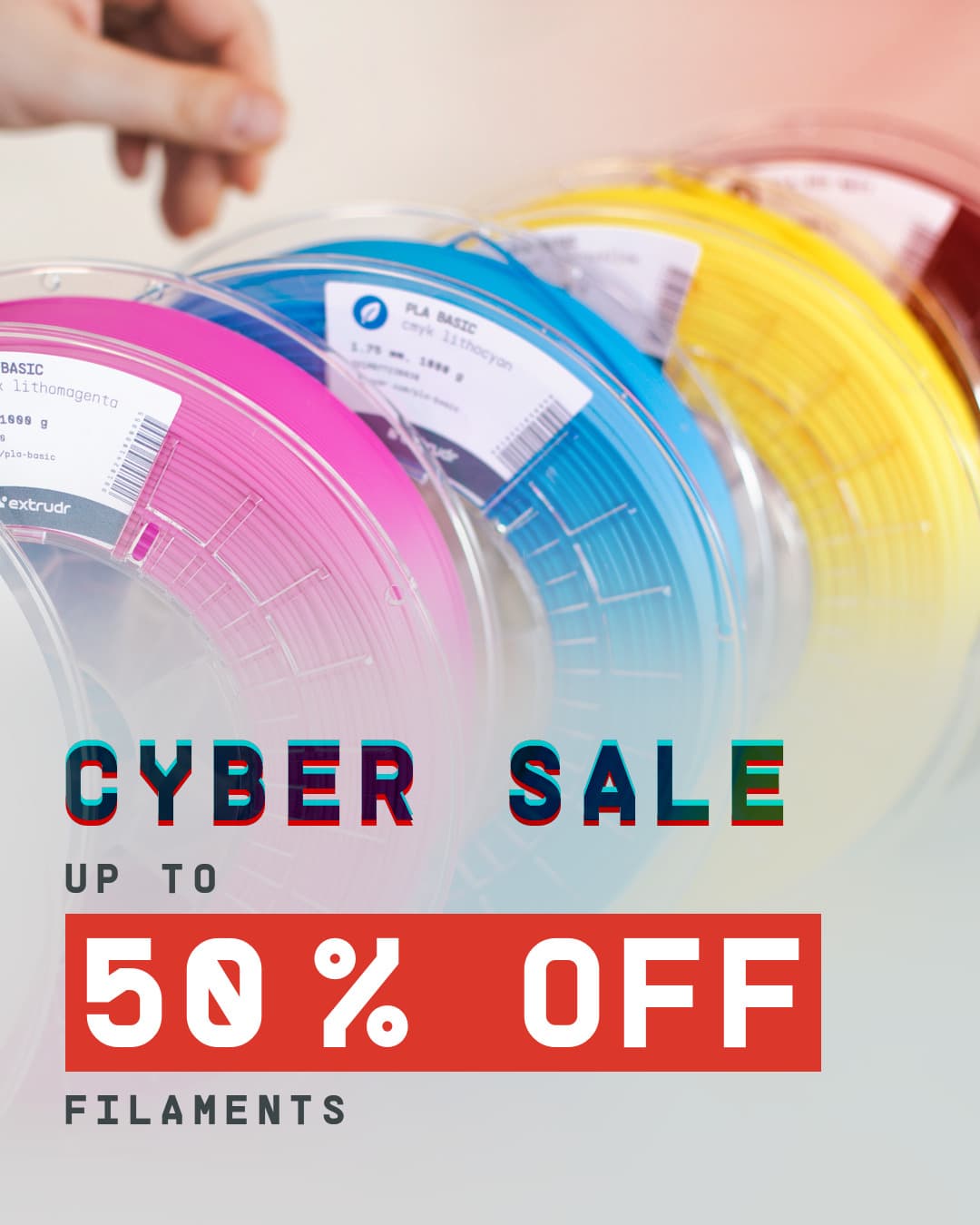 OUR BIGGEST SALE OF THE YEAR IS LIVE: up to 50% off 3D printing filaments! Save 40% on the entire PLA range and even 50% on