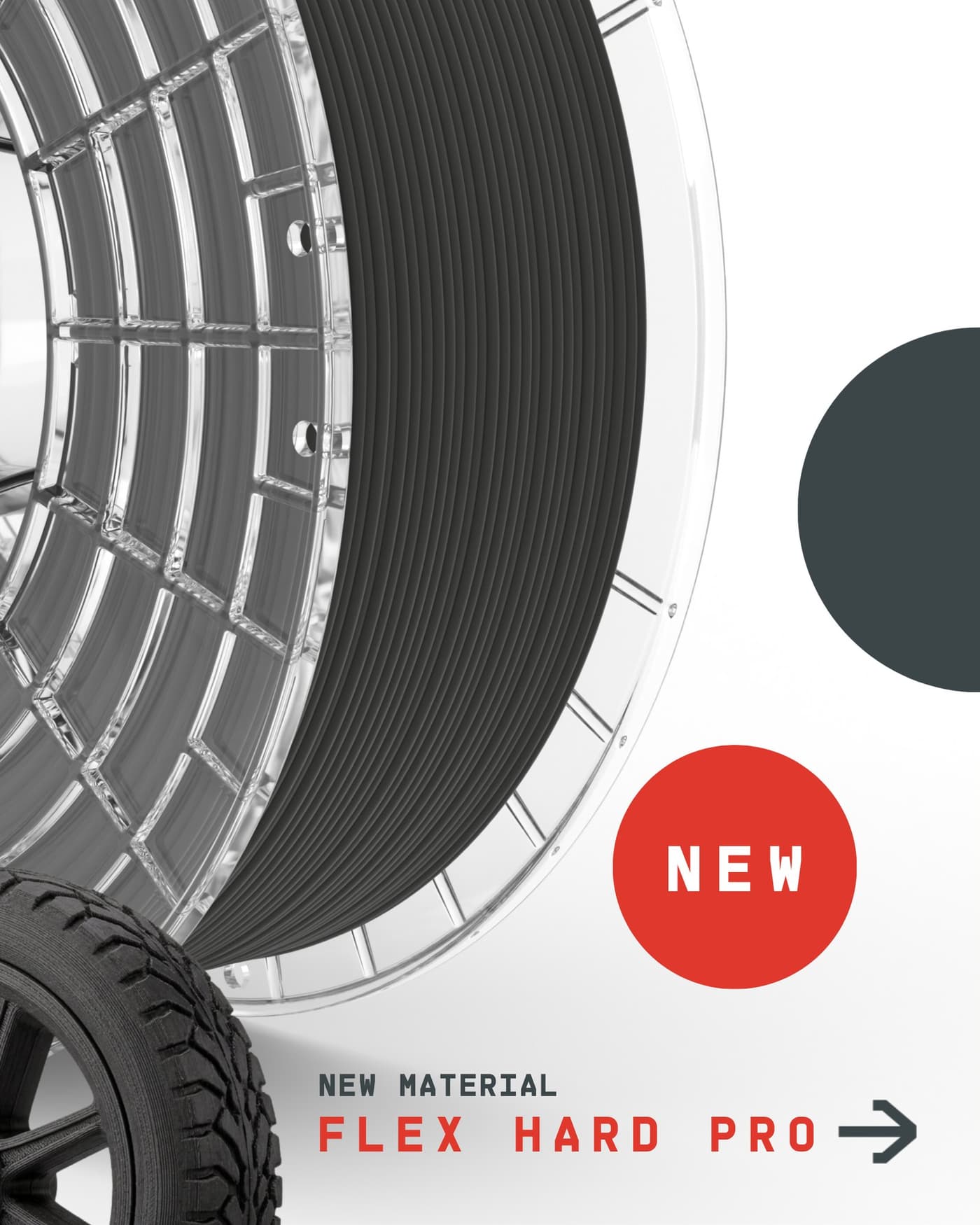New TPU filament for 3D printing: meet FLEX Hard Pro! Hard enough for functional parts, flexible enough to take a hit. FLEX